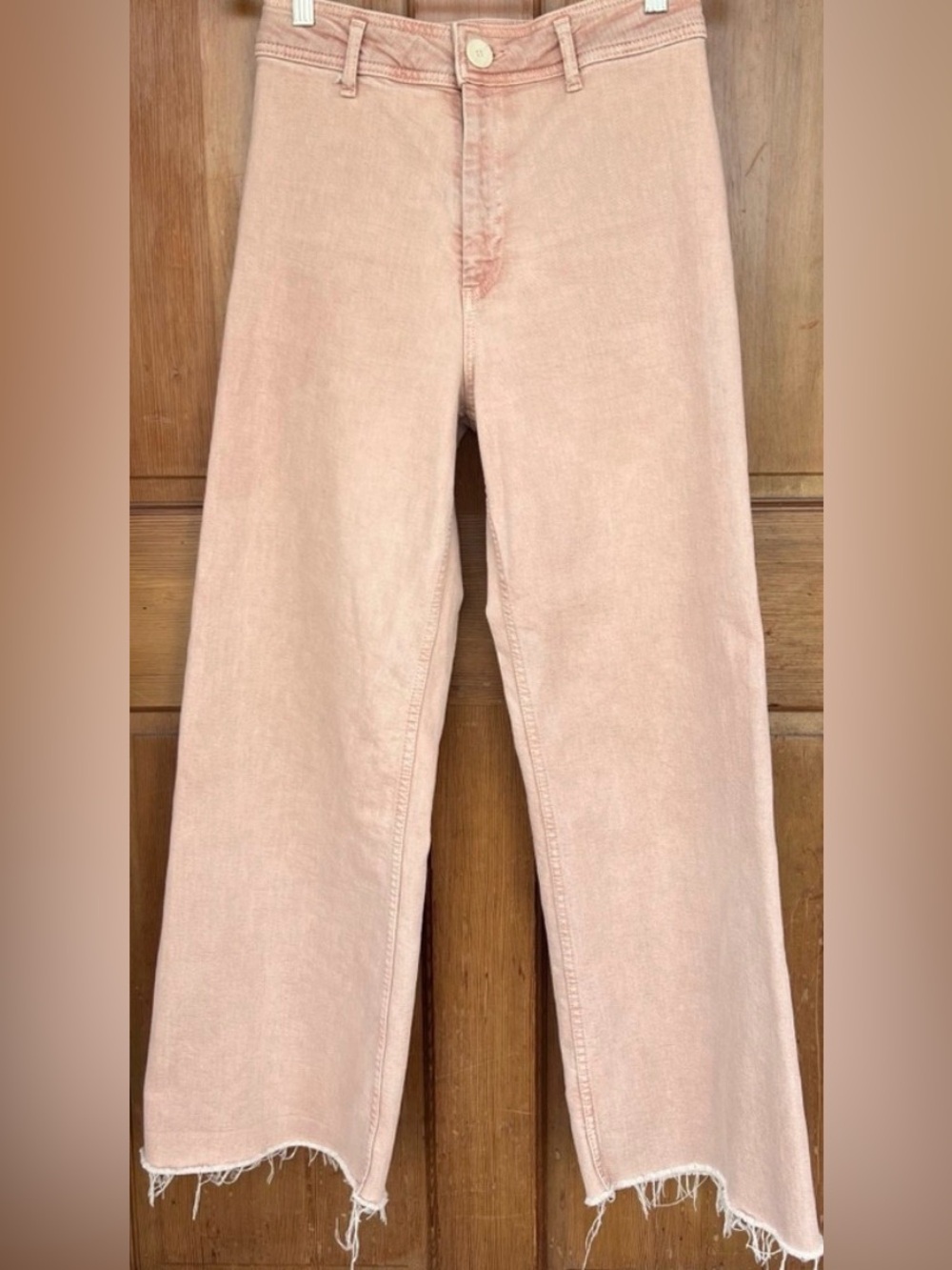 Zara Marine Straight High Rise Frayed Hem Jeans 6